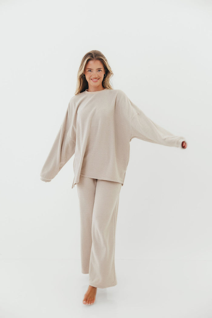 Campbell Striped Fleece Lounge Pants in Cream/Grey *Worth Exclusive Print*