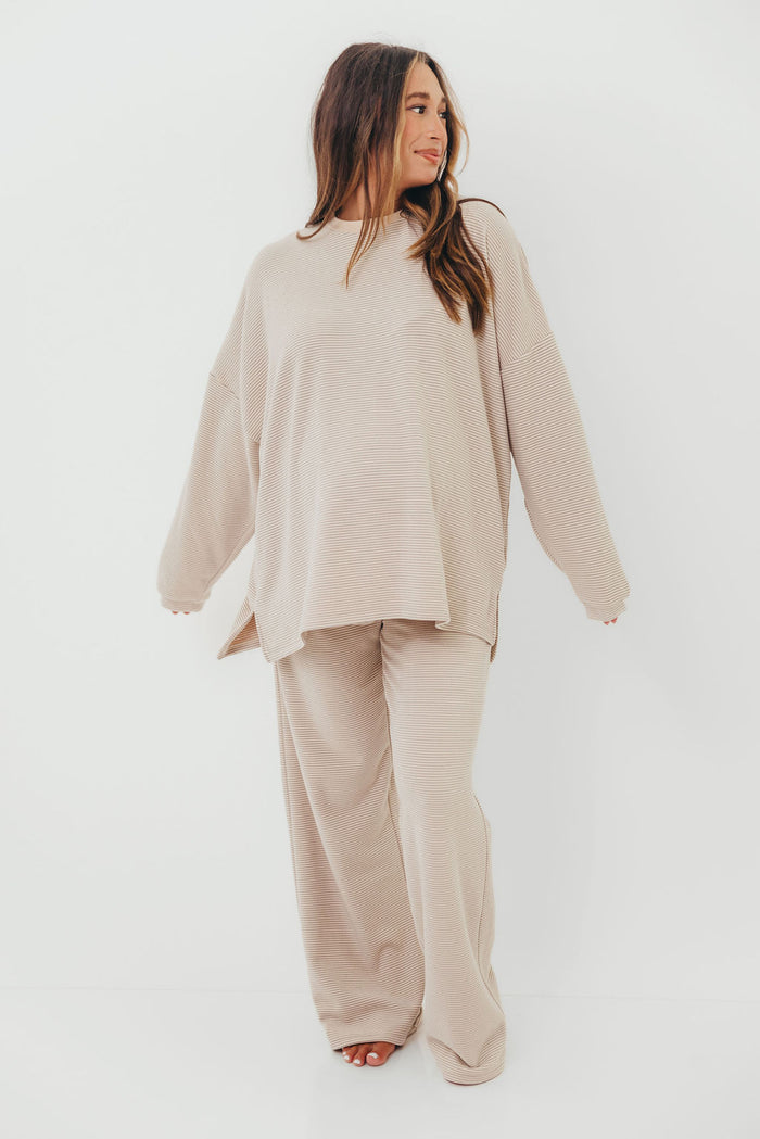 Campbell Striped Fleece Lounge Pants in Cream/Grey *Worth Exclusive Print*