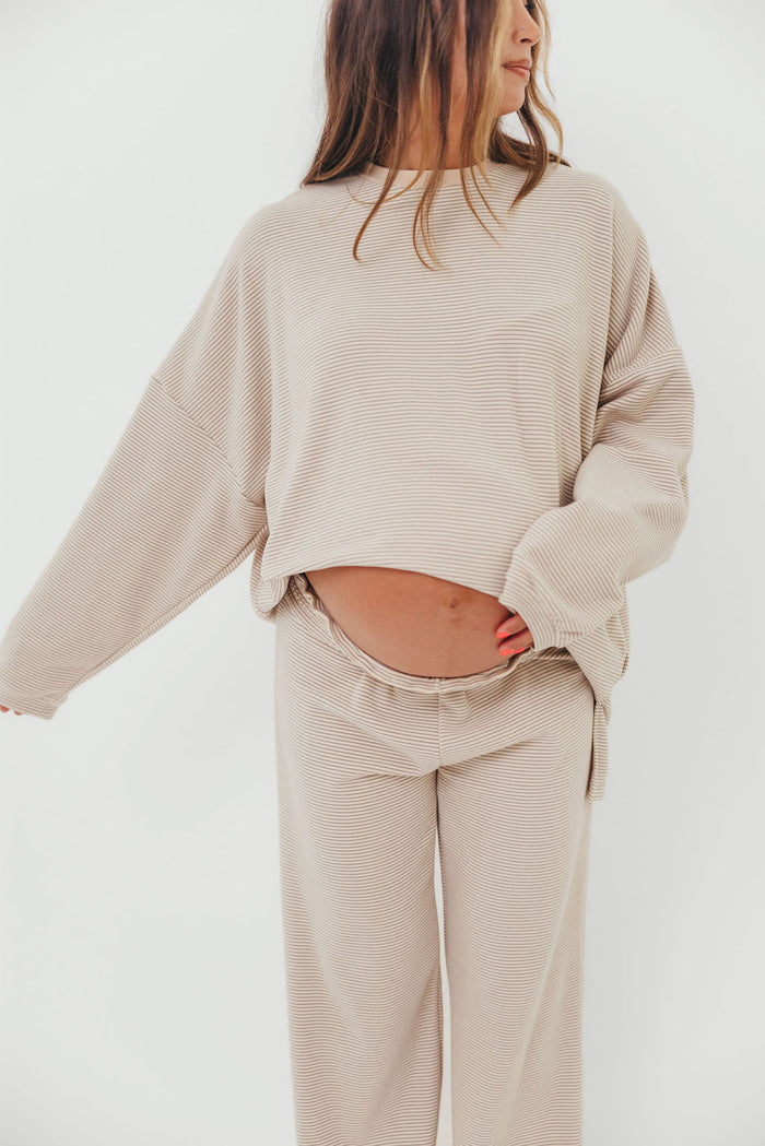 Campbell Striped Fleece Lounge Pants in Cream/Grey *Worth Exclusive Print*