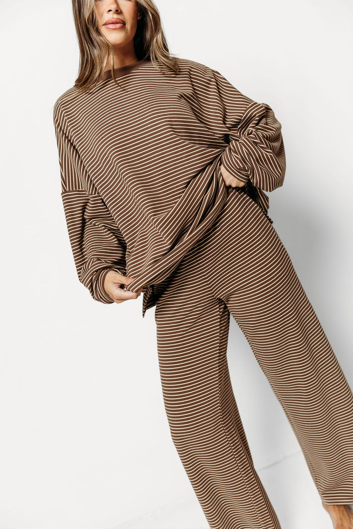 Campbell Striped Fleece Lounge Pants in Dark Mocha