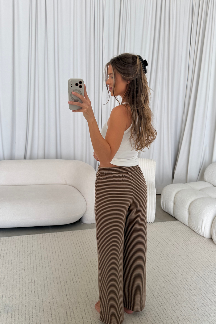 Campbell Striped Fleece Lounge Pants in Dark Mocha