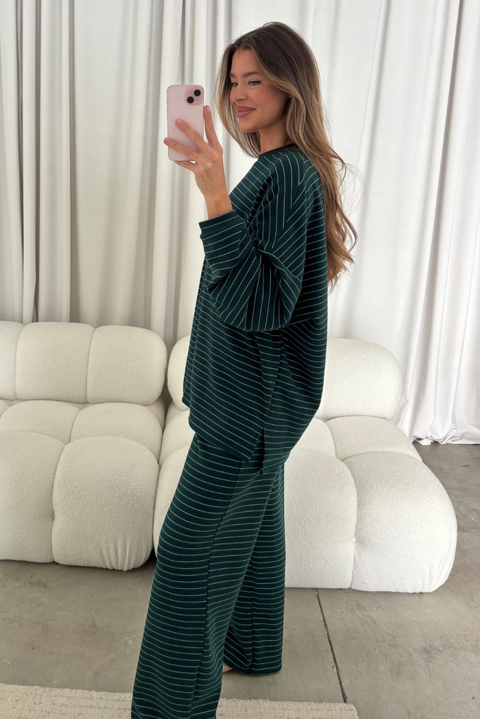 Campbell Striped Fleece Lounge Pants in Green