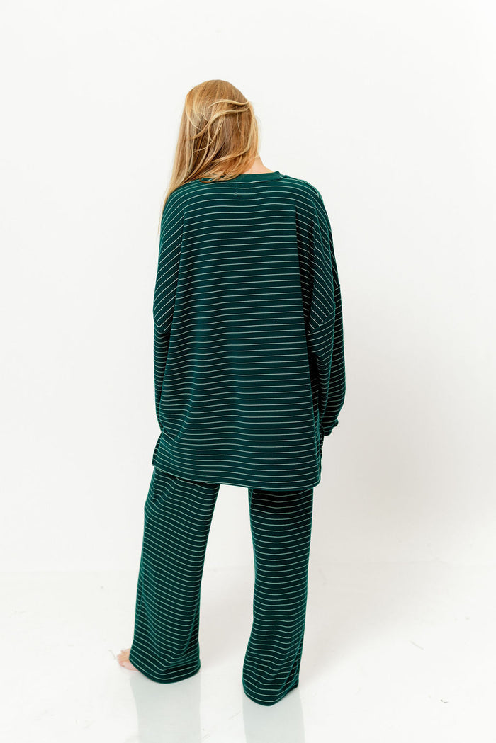 Campbell Striped Fleece Lounge Pants in Green