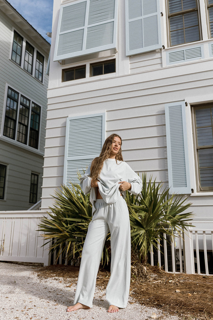Campbell Striped Fleece Lounge Pants in Hamptons Blue