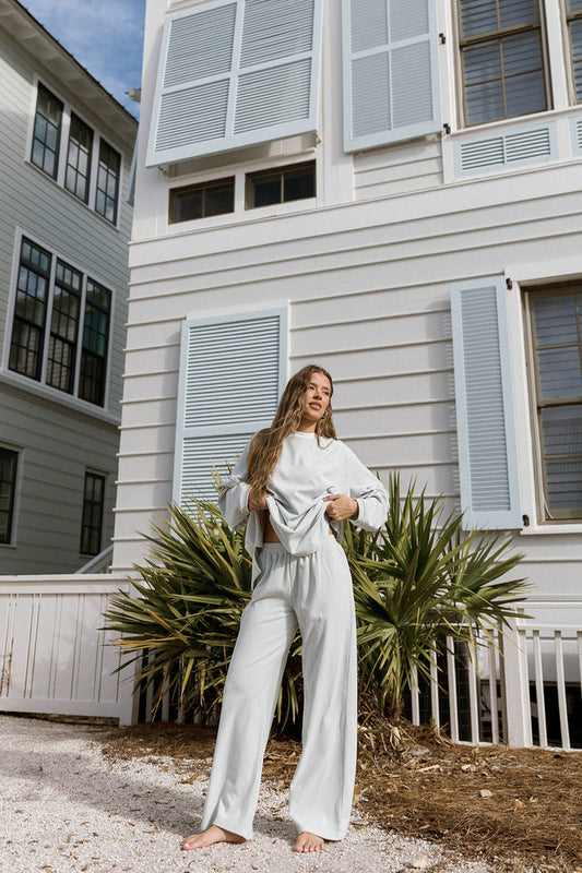 Campbell Striped Fleece Lounge Pants in Hamptons Blue