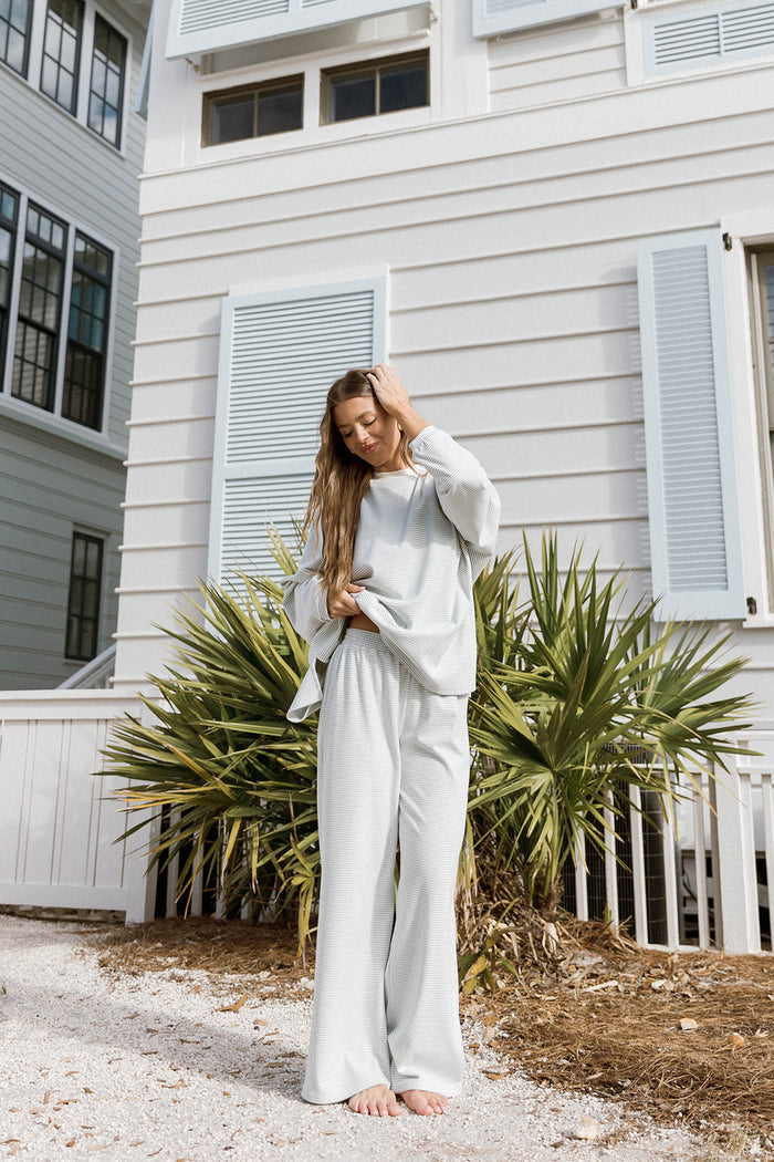 Campbell Striped Fleece Lounge Pants in Hamptons Blue