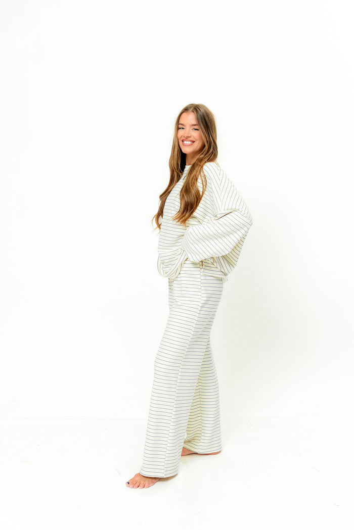 Campbell Striped Fleece Lounge Pants in Ivory