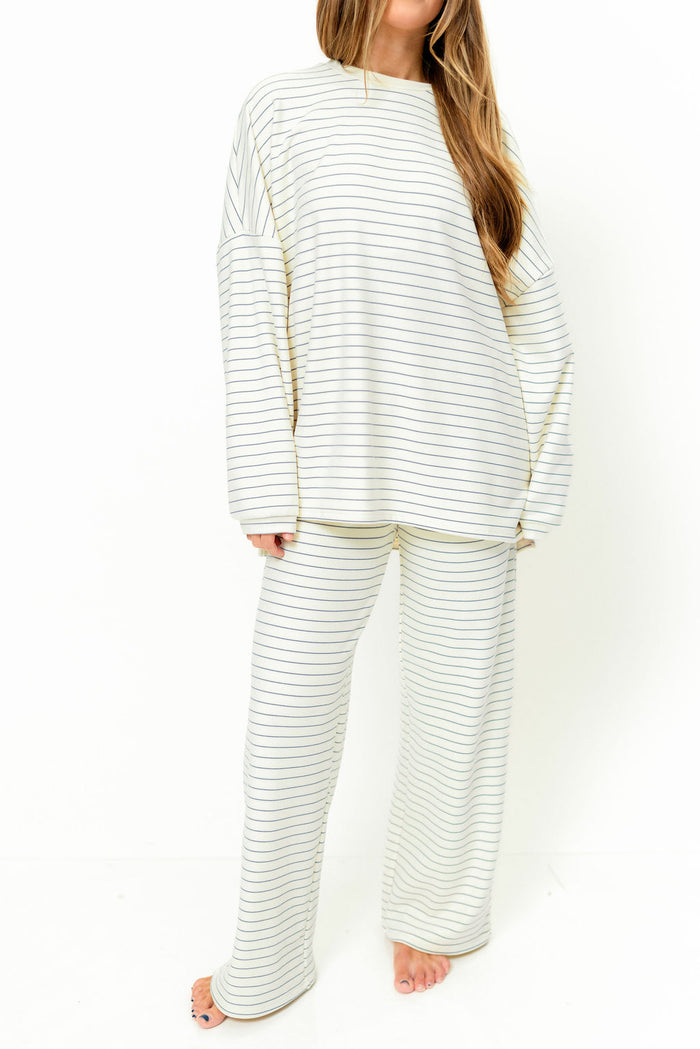 Campbell Striped Fleece Lounge Pants in Ivory