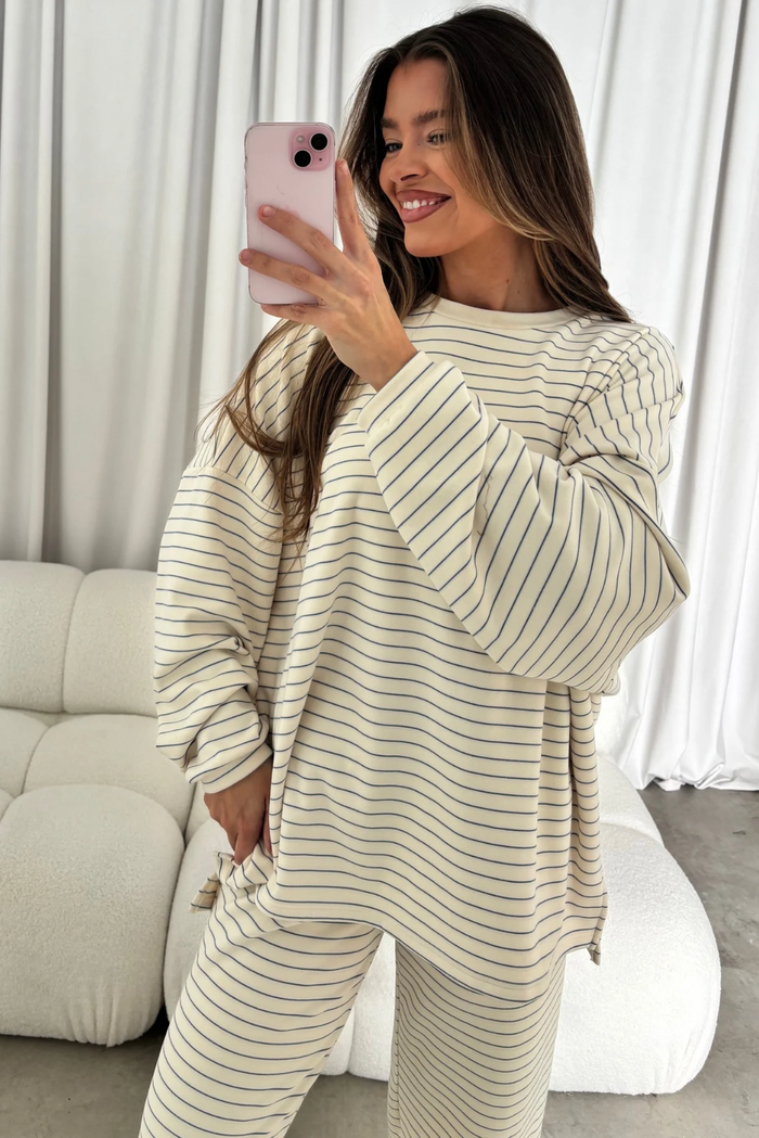 Campbell Striped Fleece Lounge Pants in Ivory