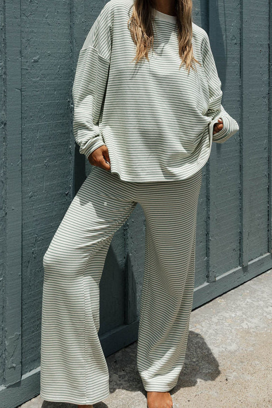 Campbell Striped Fleece Lounge Pants in Ivory/Sage