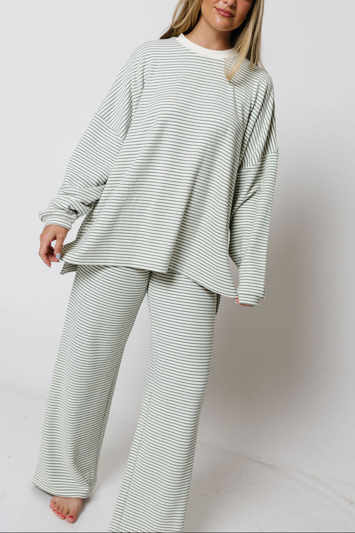 Campbell Striped Fleece Lounge Pants in Ivory/Sage