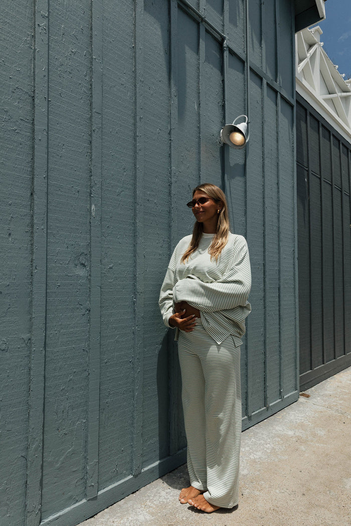 Campbell Striped Fleece Lounge Pants in Ivory/Sage