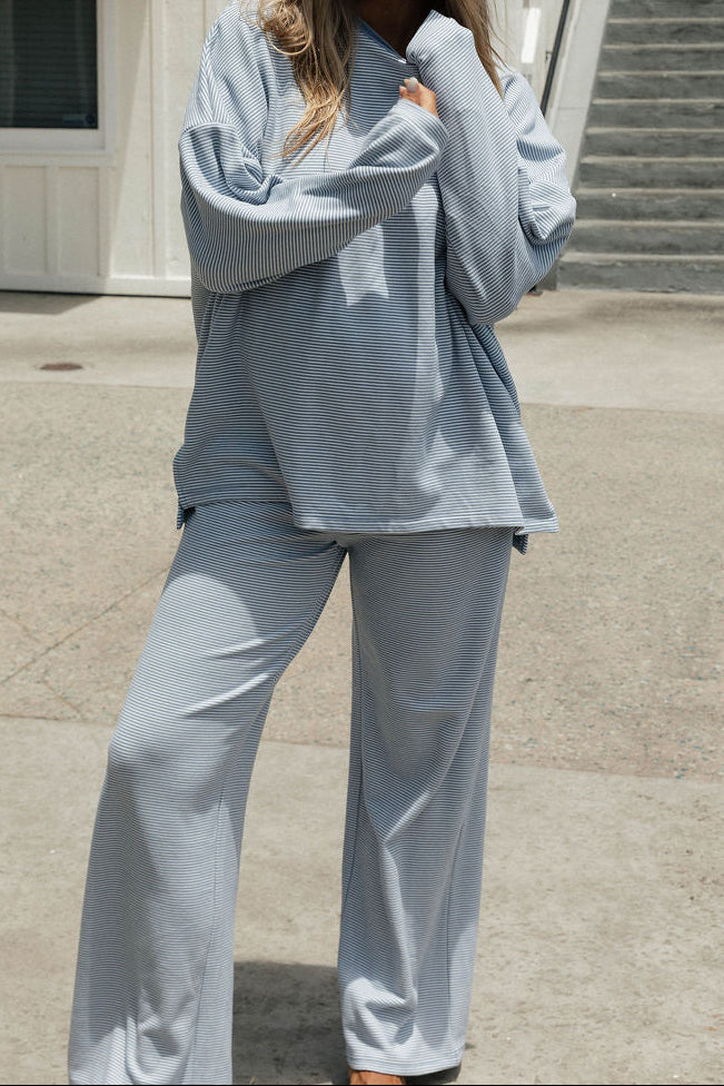 Campbell Striped Fleece Lounge Pants in Micro Nantucket Blue