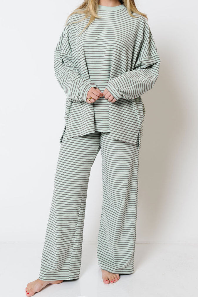 Campbell Striped Fleece Lounge Pants in Mint/Brown