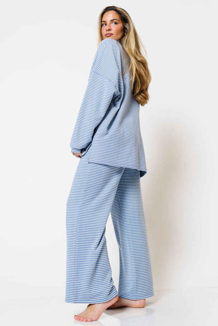 Campbell Striped Fleece Lounge Pants in Nantucket Blue