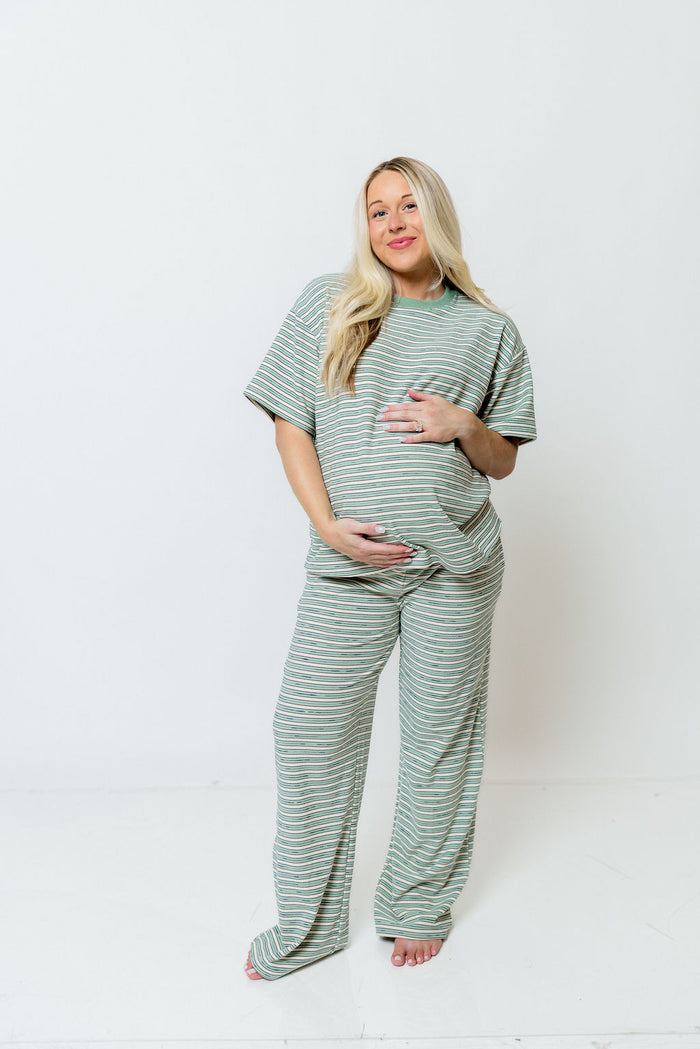 Campbell Striped Fleece Lounge Pants in Sage