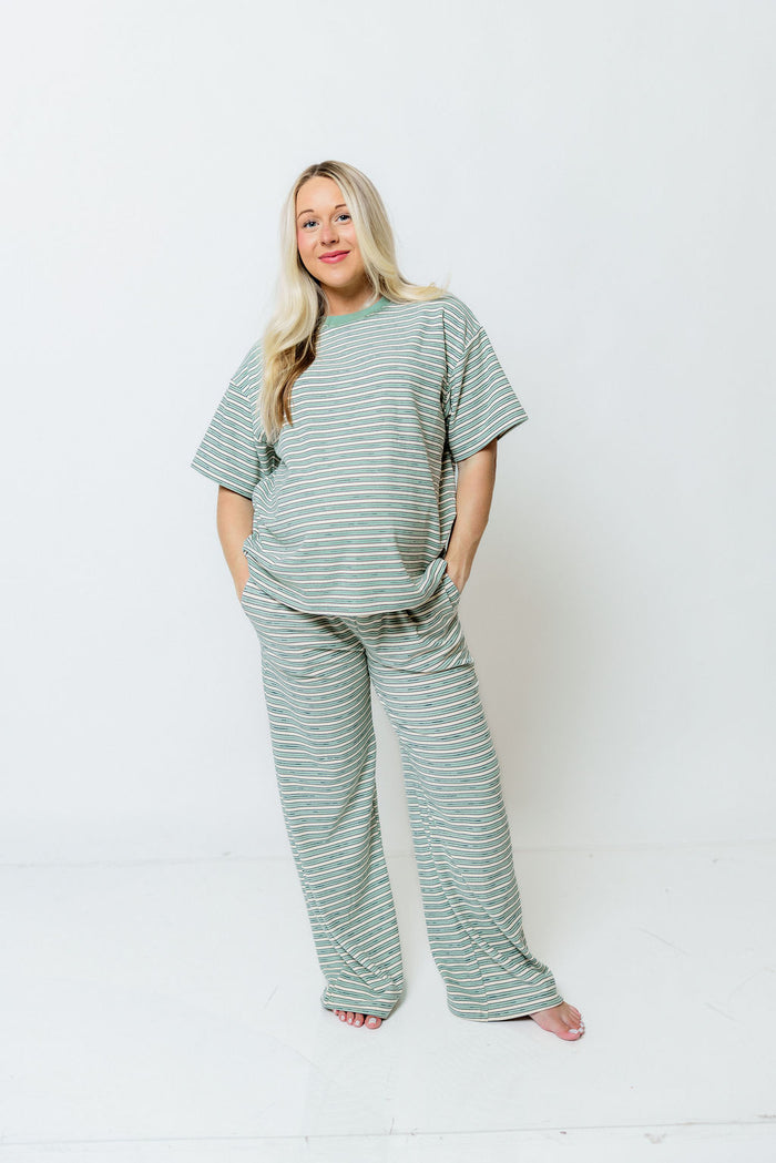 Campbell Striped Fleece Lounge Pants in Sage