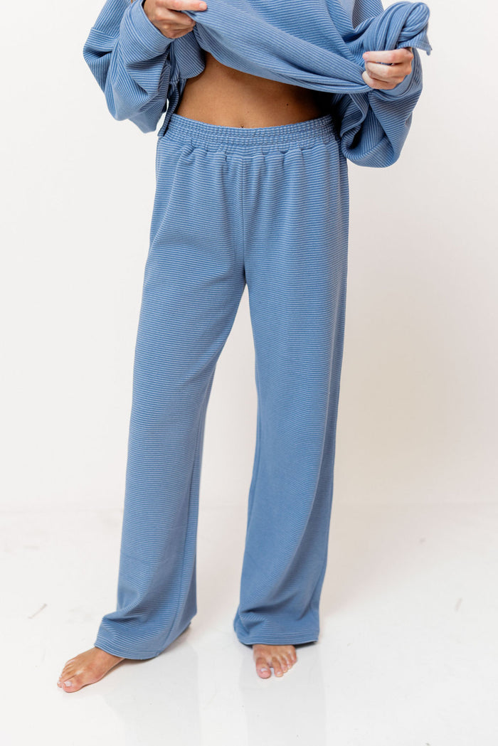 Campbell Striped Fleece Lounge Pants in Sky Blue
