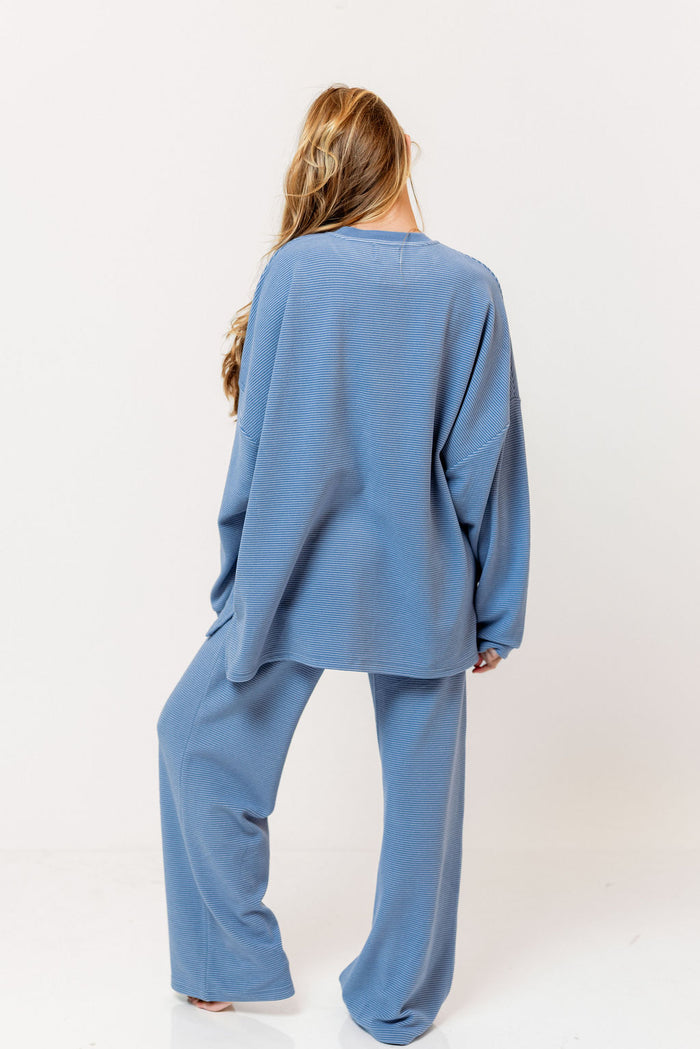 Campbell Striped Fleece Lounge Pants in Sky Blue