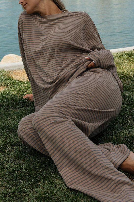 Campbell Striped Fleece Lounge Pants in Taupe/Grey