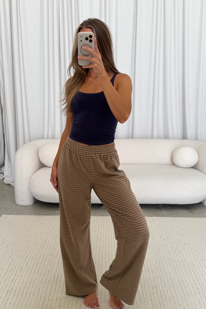 Campbell Striped Fleece Lounge Pants in Taupe/Grey