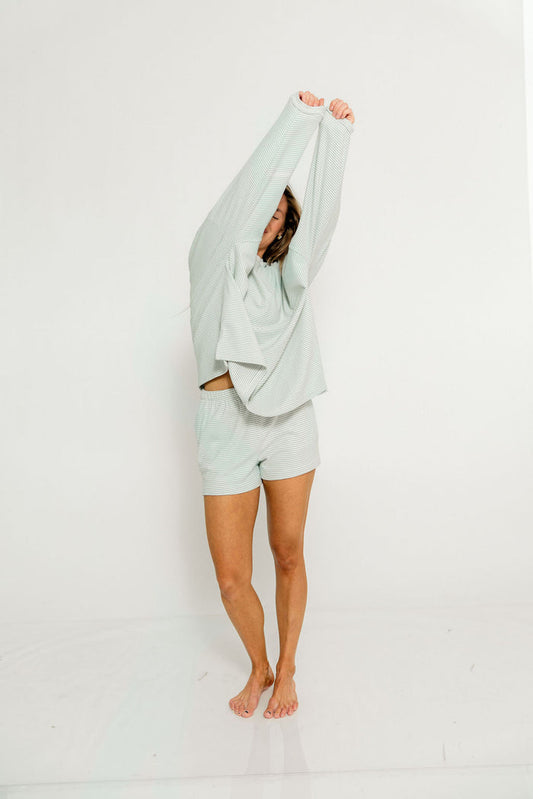 Campbell Striped Fleece Shorts in Hamptons Blue