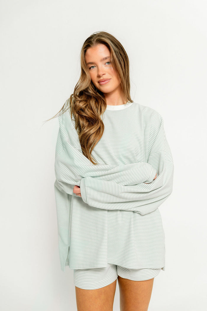 Campbell Striped Fleece Shorts in Hamptons Blue