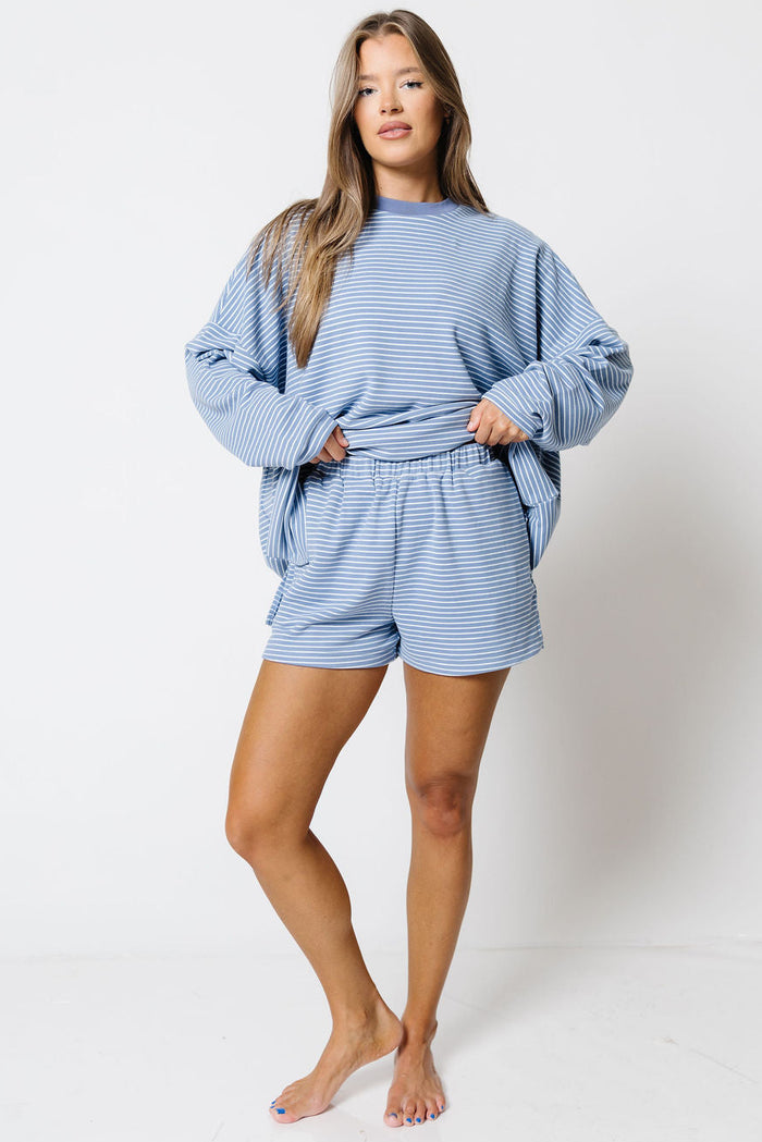 Campbell Striped Fleece Shorts in Nantucket Blue