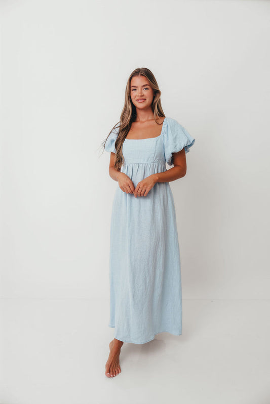 Candace Linen Maxi Dress in Light Blue - Bump Friendly