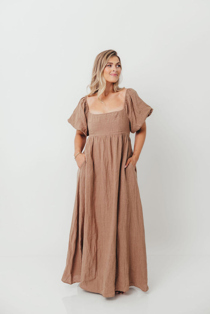 Candace Woven Linen Maxi Dress in Mocha - Bump Friendly
