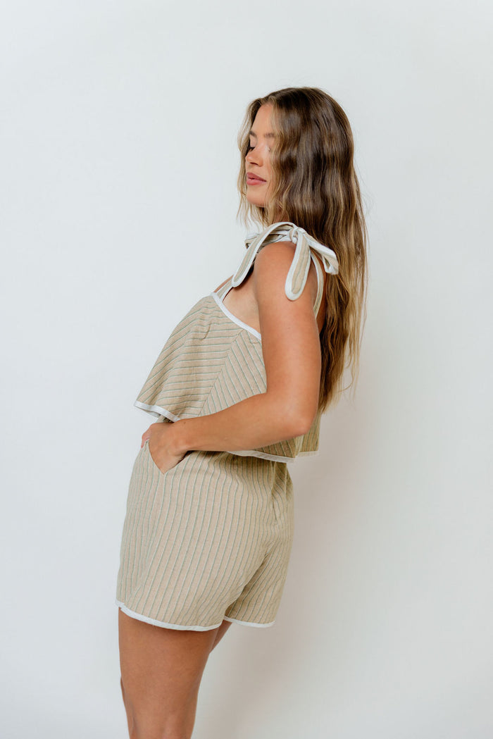 Carly Striped Romper in Taupe/Green *Final Sale*