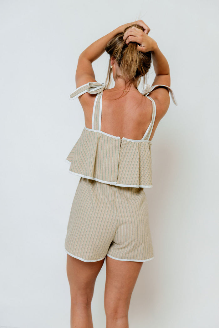 Carly Striped Romper in Taupe/Green *Final Sale*
