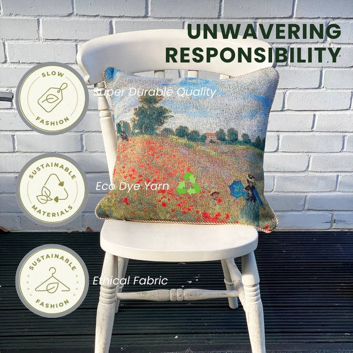 CCOV-ART-MONET-1 | CLAUDE MONET POPPY FIELD Pillowcase/CUSHION COVER | DECORATIVE DESIGN FASHION HOME PILLOW 18X18 INCH