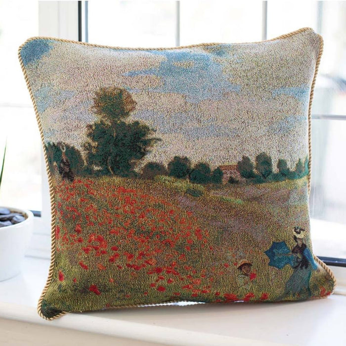 CCOV-ART-MONET-1 | CLAUDE MONET POPPY FIELD Pillowcase/CUSHION COVER | DECORATIVE DESIGN FASHION HOME PILLOW 18X18 INCH