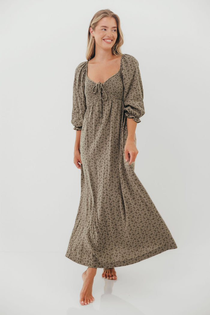 Cecilia 100% Cotton Maxi Dress in Olive Foliage -  Bump Friendly & Inclusive Sizing *8/28 PRE-ORDER*