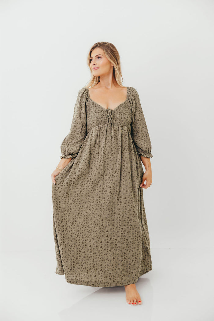 Cecilia 100% Cotton Maxi Dress in Olive Foliage -  Bump Friendly & Inclusive Sizing *8/28 PRE-ORDER*