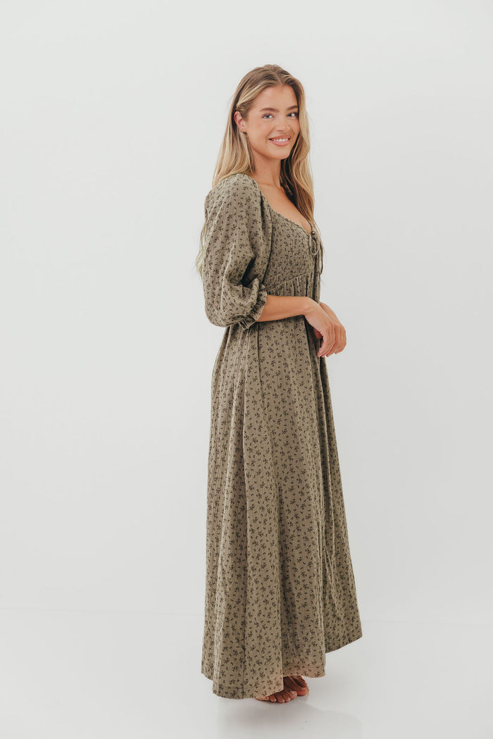 Cecilia 100% Cotton Maxi Dress in Olive Foliage -  Bump Friendly & Inclusive Sizing *8/28 PRE-ORDER*