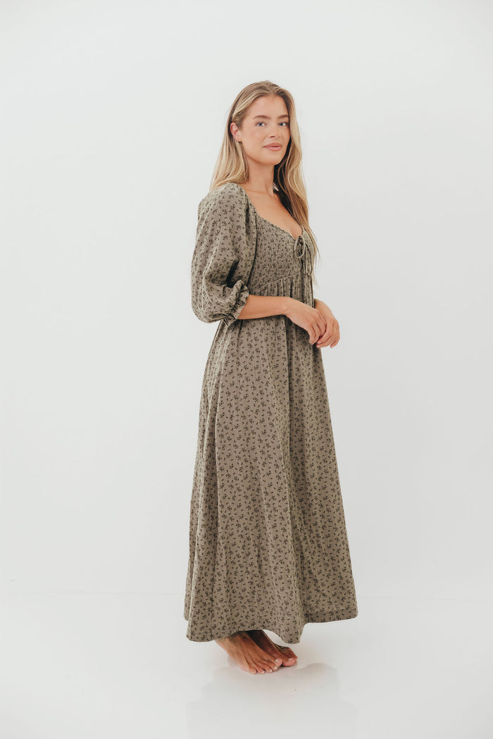 Cecilia 100% Cotton Maxi Dress in Olive Foliage -  Bump Friendly & Inclusive Sizing *8/28 PRE-ORDER*