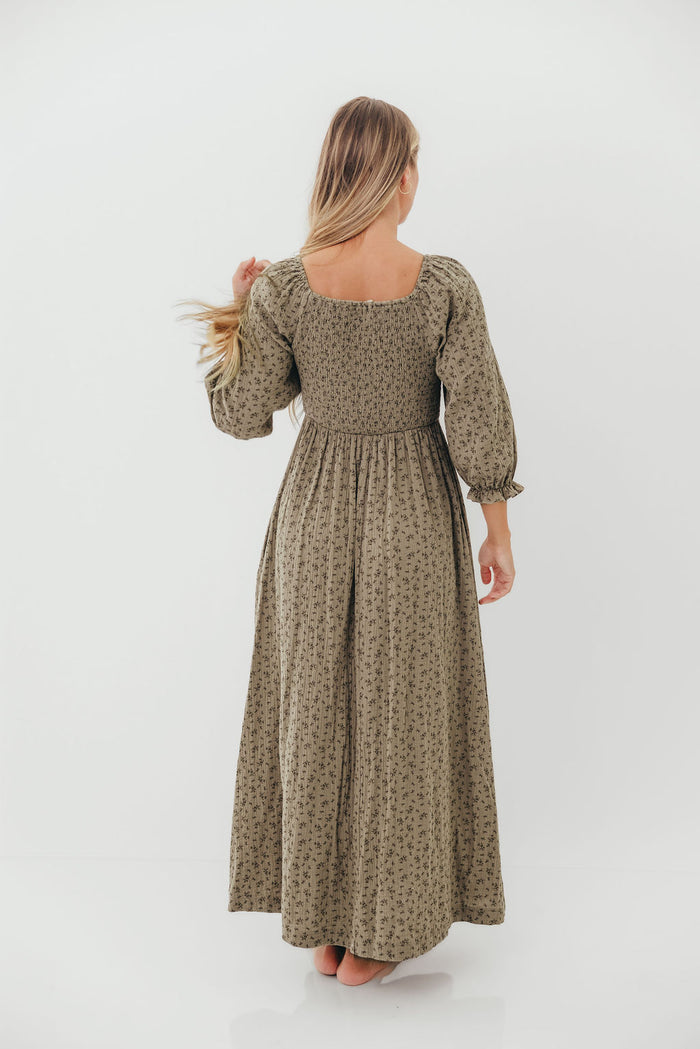 Cecilia 100% Cotton Maxi Dress in Olive Foliage -  Bump Friendly & Inclusive Sizing *8/28 PRE-ORDER*