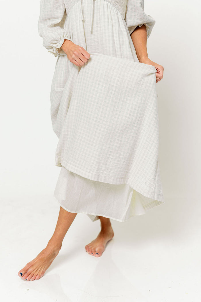 Cecilia 100% Cotton Smocked Maxi Dress in Baby Blue Plaid (Lined) - Bump Friendly