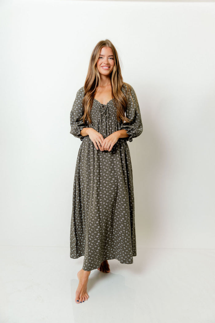 Cecilia 100% Cotton Smocked Maxi Dress in Forest Foliage - Bump Friendly *8/28 PRE-ORDER*