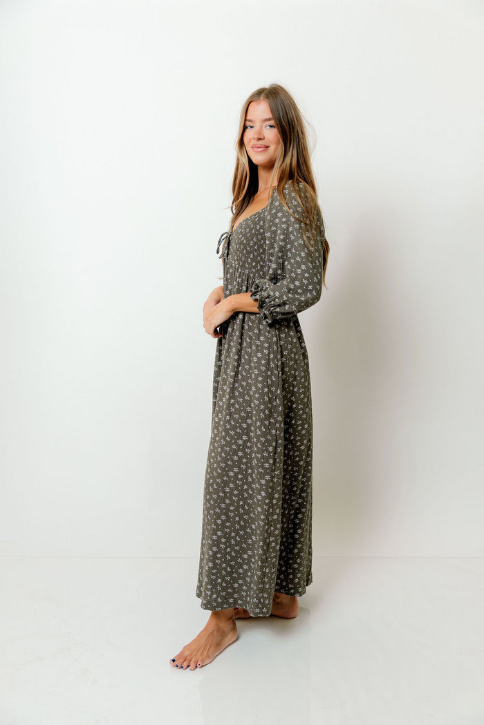 Cecilia 100% Cotton Smocked Maxi Dress in Forest Foliage - Bump Friendly *8/28 PRE-ORDER*