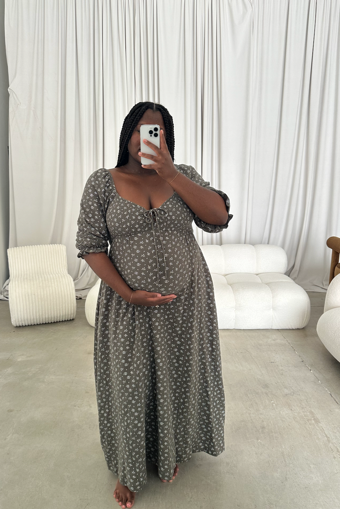 Cecilia 100% Cotton Smocked Maxi Dress in Forest Foliage - Bump Friendly *8/28 PRE-ORDER*