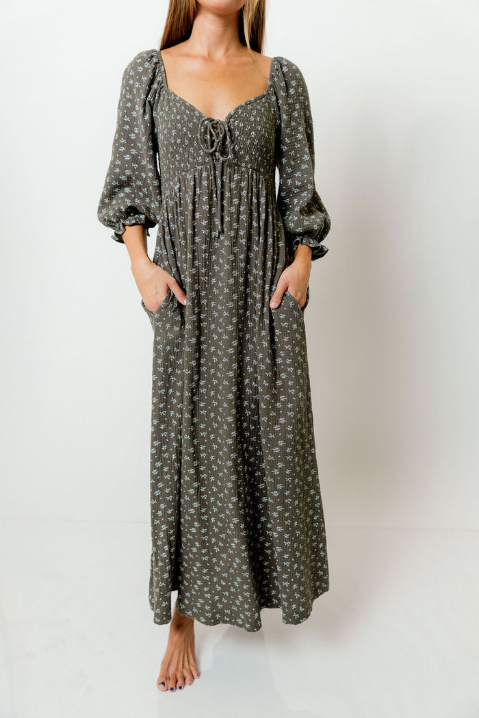 Cecilia 100% Cotton Smocked Maxi Dress in Forest Foliage - Bump Friendly *8/28 PRE-ORDER*