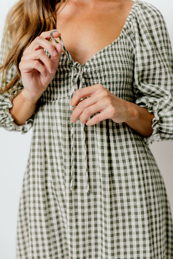 Cecilia 100% Cotton Smocked Maxi Dress in Forest Plaid (Lined) - Bump Friendly