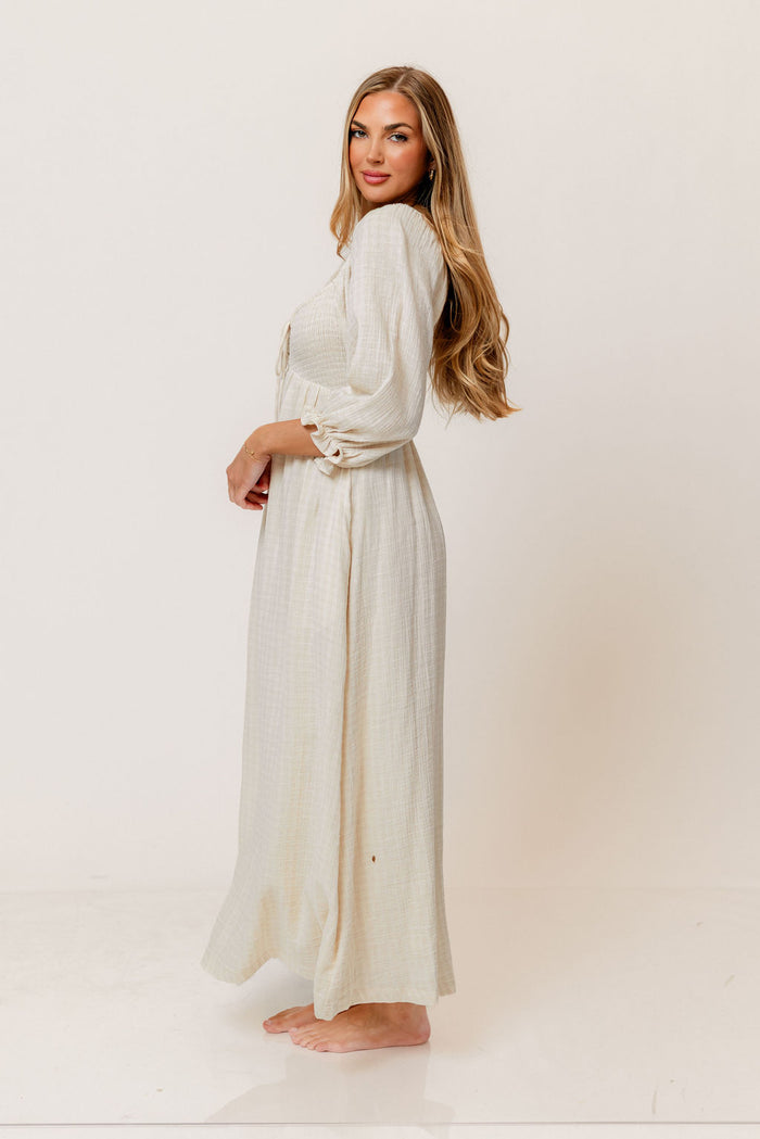 Cecilia 100% Cotton Smocked Maxi Dress in Muted Pale Pink Plaid (Lined) - Bump Friendly