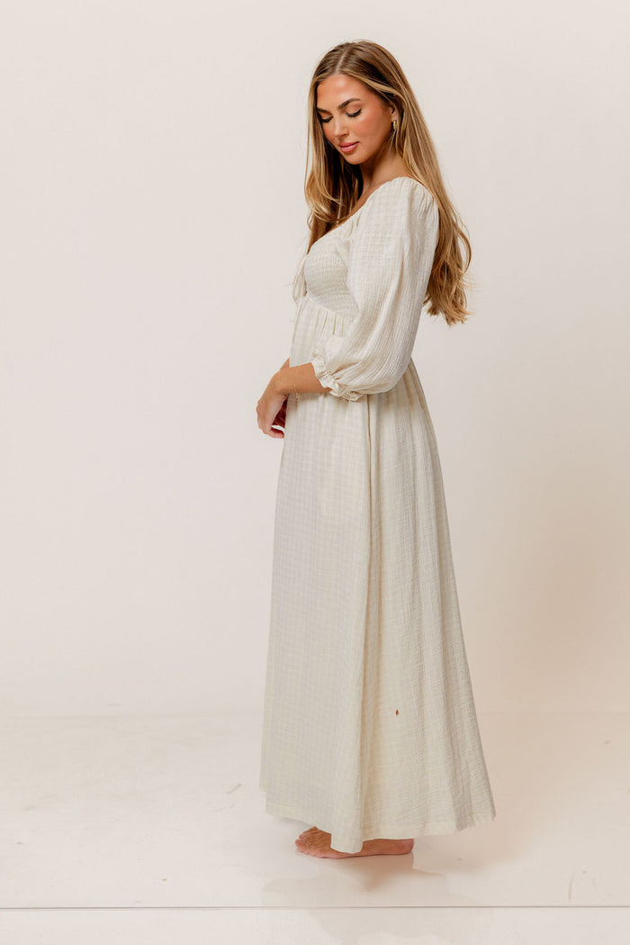 Cecilia 100% Cotton Smocked Maxi Dress in Muted Pale Pink Plaid (Lined) - Bump Friendly
