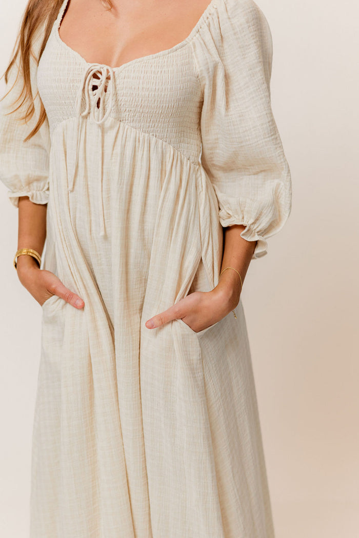 Cecilia 100% Cotton Smocked Maxi Dress in Muted Pale Pink Plaid (Lined) - Bump Friendly