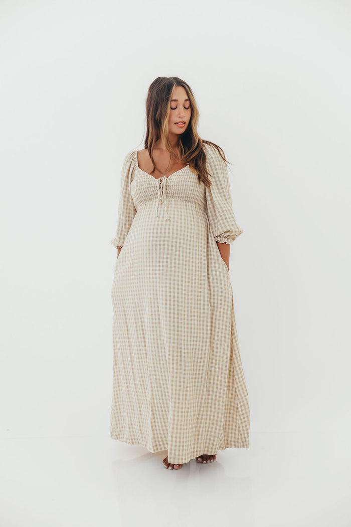 Cecilia 100% Cotton Smocked Maxi Dress in Natural Plaid (Lined) - Bump Friendly & Inclusive Sizing *8/28 PRE-ORDER*