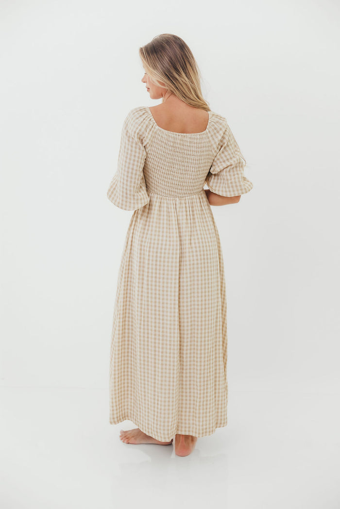 Cecilia 100% Cotton Smocked Maxi Dress in Natural Plaid (Lined) - Bump Friendly & Inclusive Sizing *8/28 PRE-ORDER*
